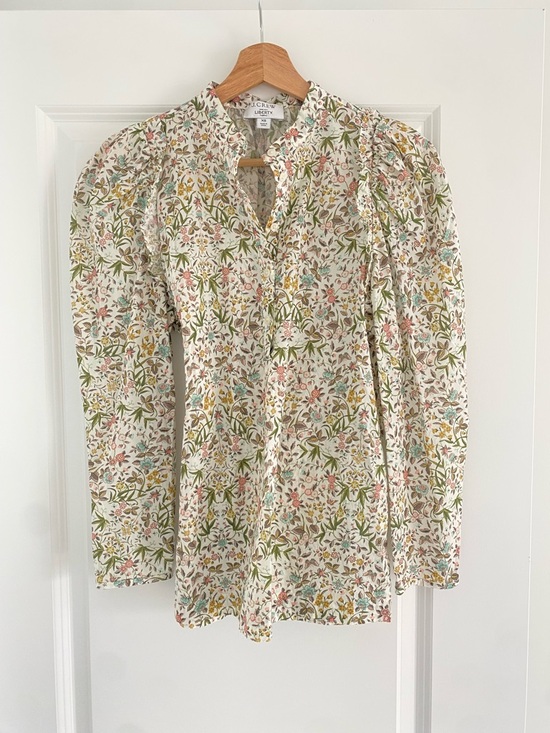 J. Crew Tops - J. Crew White Multi Floral Puff-Sleeve Cotton Blouse